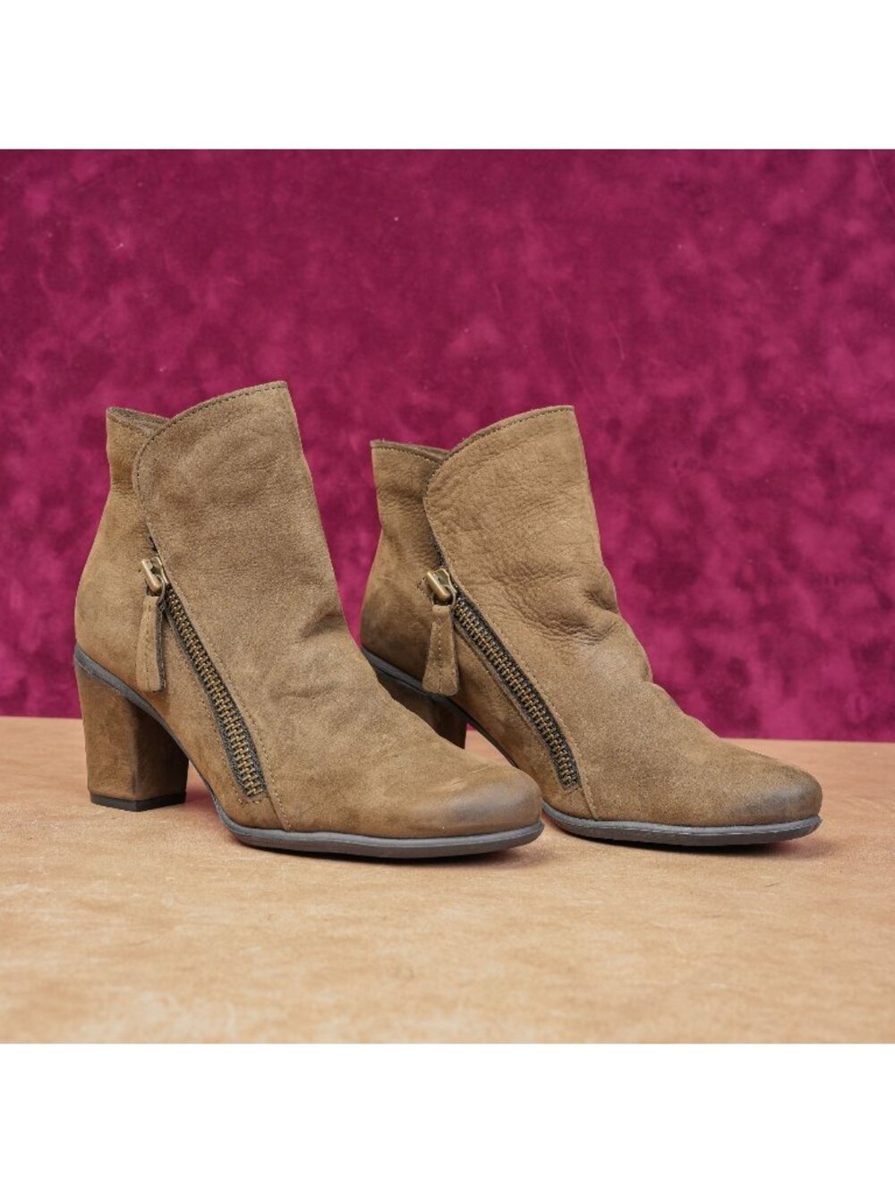 Bueno Women Yountville Green Double Moto Zip Leather Ankle Heel Boots 7US EUR37